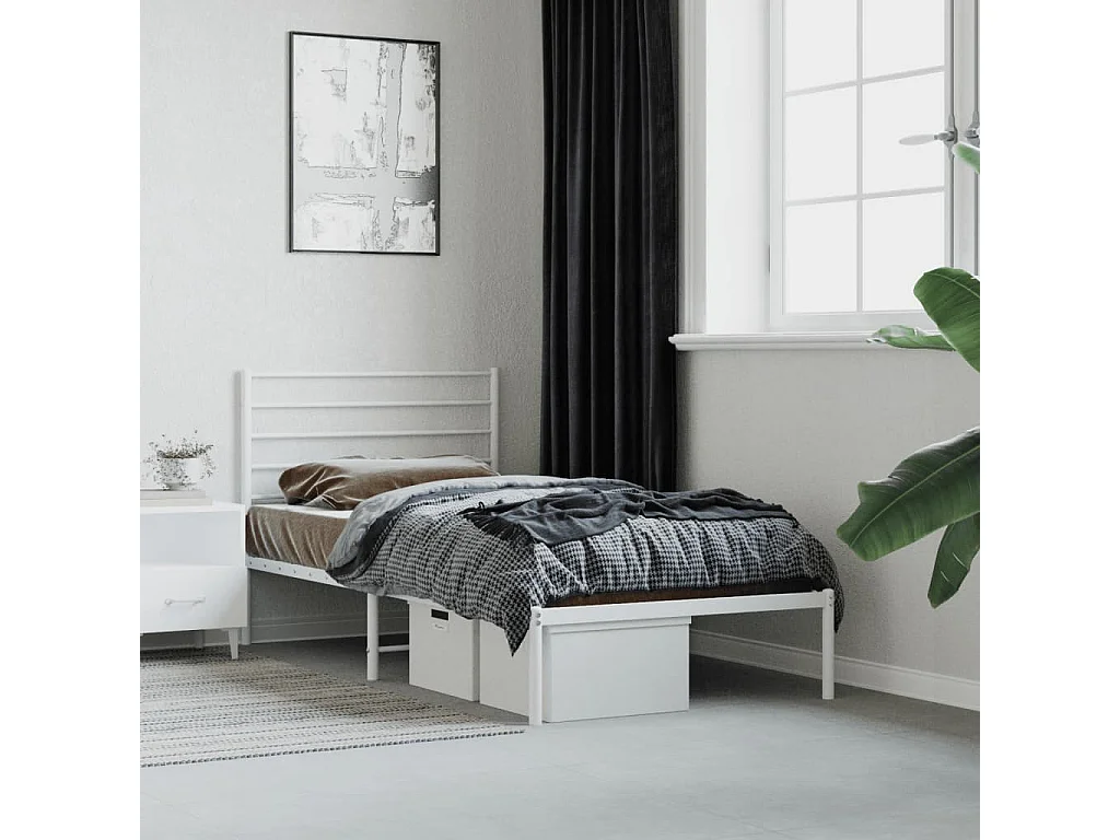 Cama com cabeceira 75x190 cm metal branco PT582421