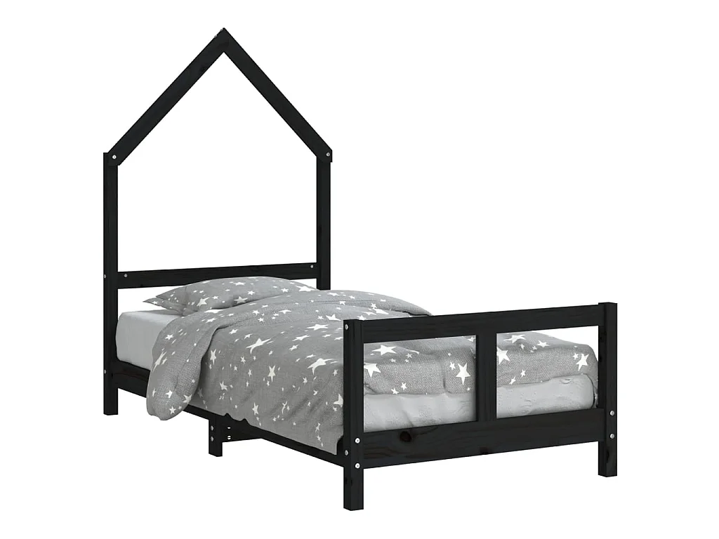 Cama infantil 80x160 cm pinho maciço preto PT284956