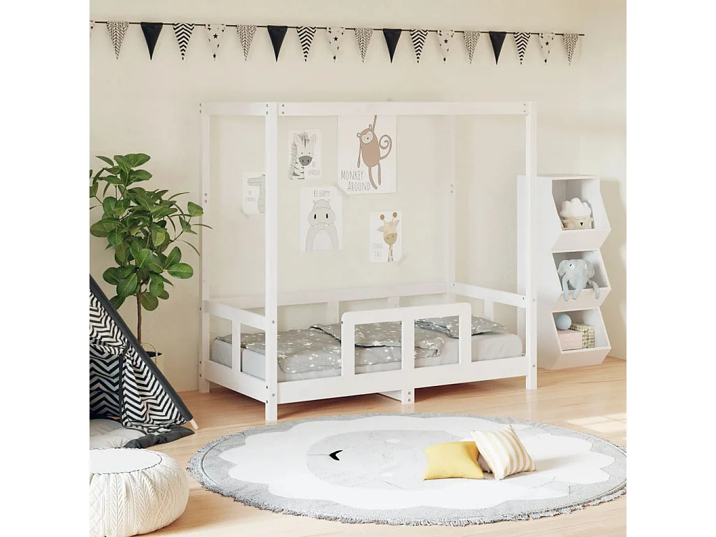 Cama 70x140 cm para niños madera de pino blanco ES38085