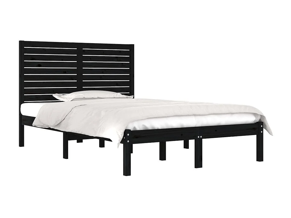 Lit-135x190 cm Noir Bois massif Double EGGB55601