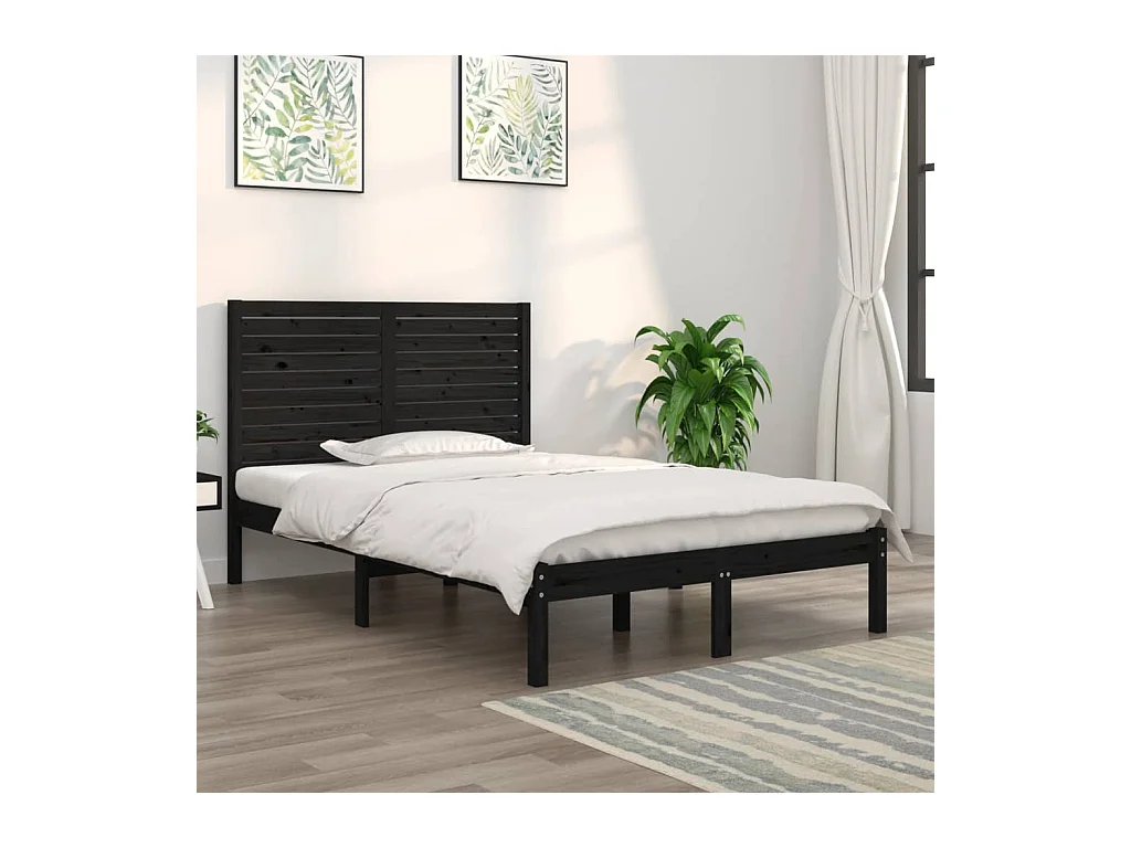 Lit-135x190 cm Noir Bois massif Double EGGB55601