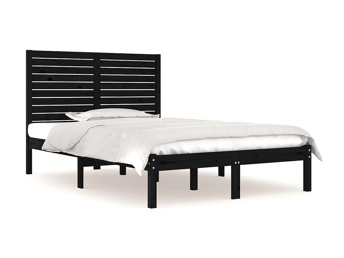 Lit-135x190 cm Noir Bois massif Double EGGB55601