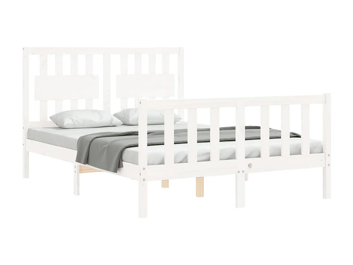 Cama com cabeceira 140x200cm madeira maciça branco PT954232
