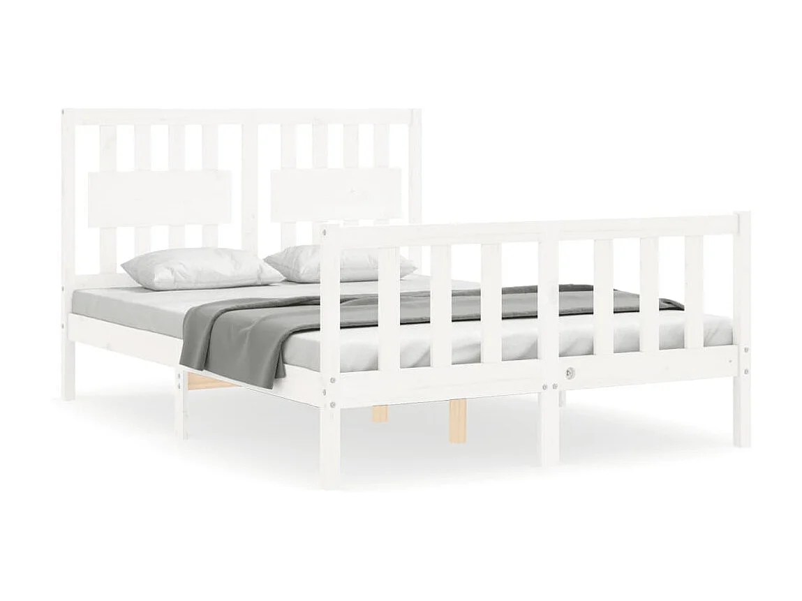 Cama com cabeceira 140x200cm madeira maciça branco PT954232