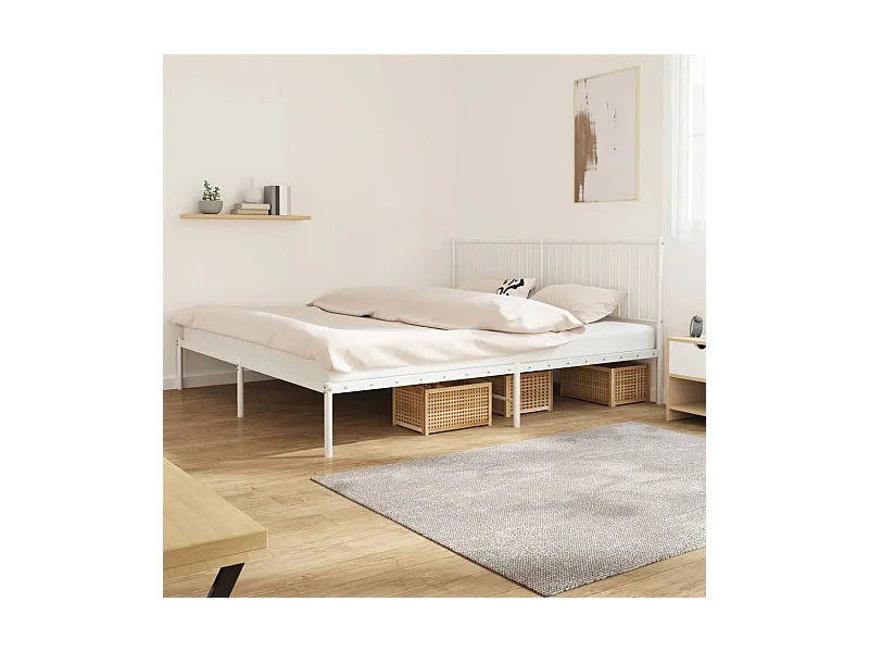 Lit-200x200 cm métal avec tête de lit blanc EGGB33516