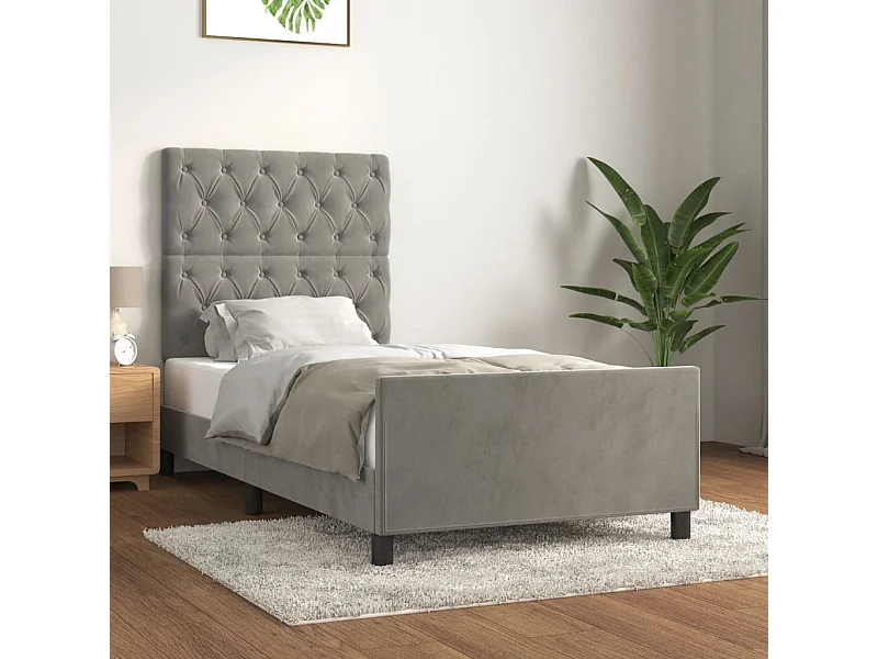 Cama c/ cabeceira 80x200 cm veludo cinzento-claro PT519967