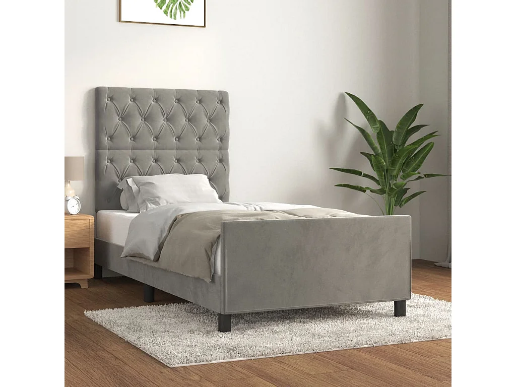 Cama c/ cabeceira 80x200 cm veludo cinzento-claro PT519967