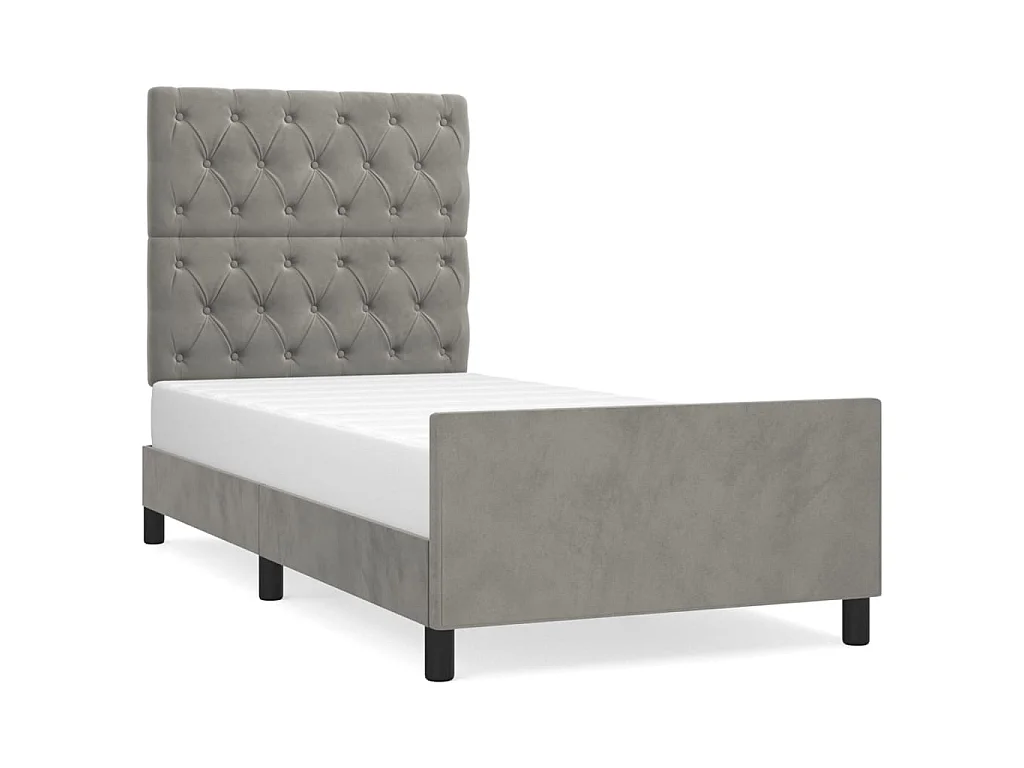 Cama c/ cabeceira 80x200 cm veludo cinzento-claro PT519967