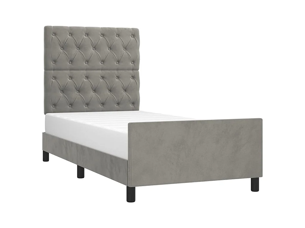 Cama 80x200 cm con cabecero terciopelo gris claro ES56698
