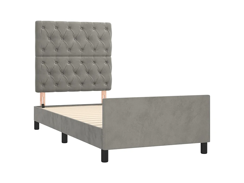 Cama 80x200 cm con cabecero terciopelo gris claro ES56698