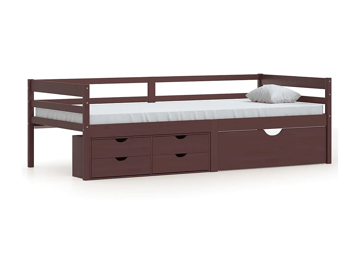 Cama 90x200 cm con cajones y armario madera pino marrón oscuro ES12742