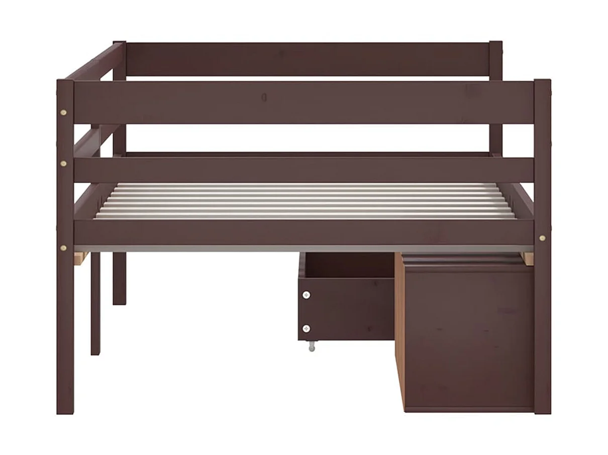 Cama 90x200 cm con cajones y armario madera pino marrón oscuro ES12742