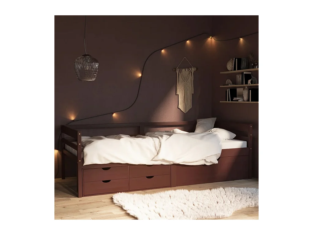 Lit-90x200 cm avec tiroirs et armoire Marron foncéé Pin EGGB35534