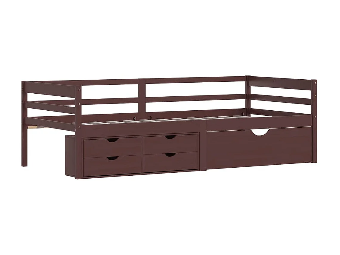 Cama 90x200 cm con cajones y armario madera pino marrón oscuro ES12742