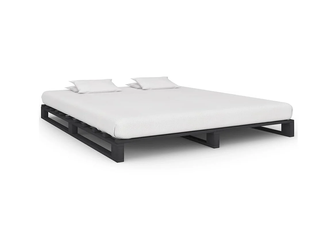 Cama 200x200 cm de palés madera maciza pino gris ES76574