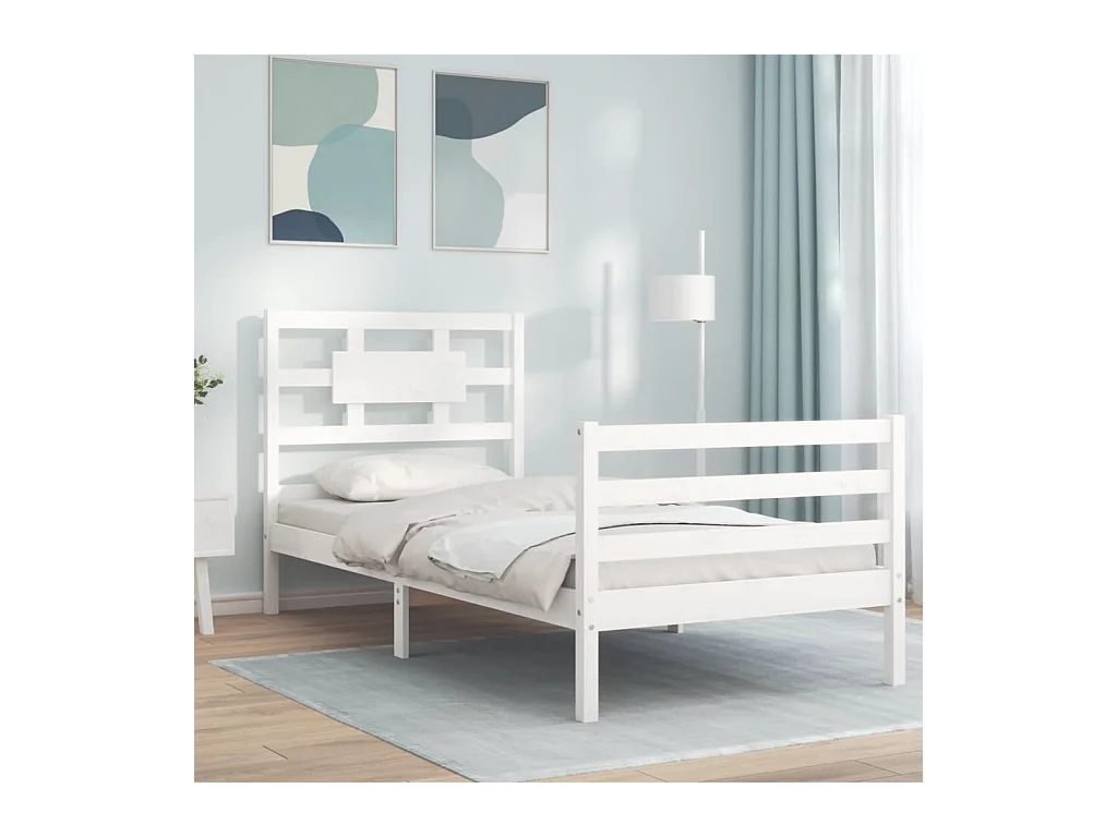 Lit-90x190 cm avec tête de lit blanc simple bois massif EGGB35453