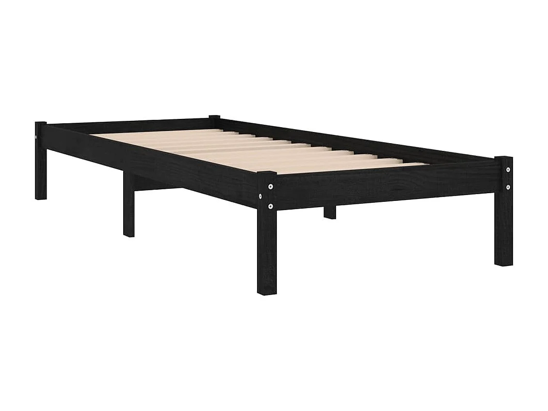 Cama pequena solteiro 75x190 cm madeira maciça preto PT604712