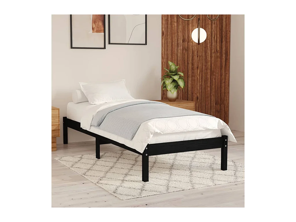 Lit-75x190 cm Noir Bois massif Petit simple EGGB86121