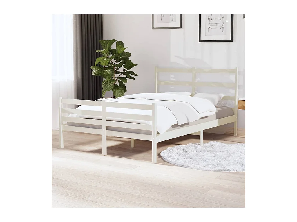 Lit-120x190 cm Blanc Bois de pin massif Petit Double EGGB36739