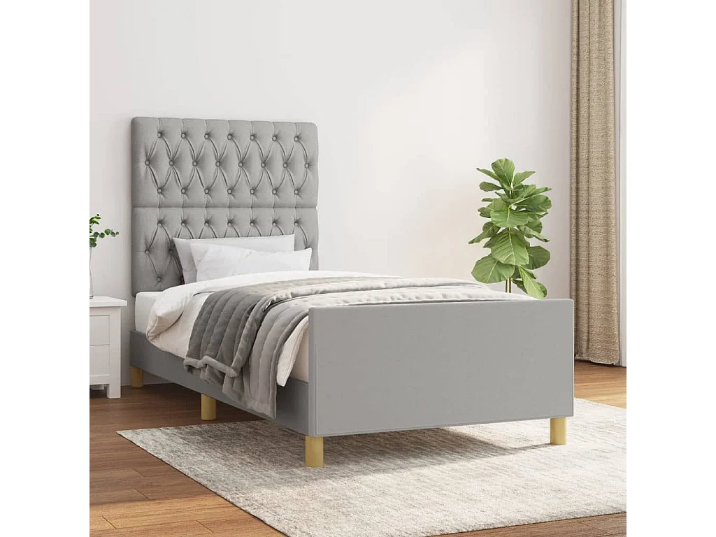 Bedframe met hoofdeinde stof lichtgrijs 90x190 cm NL89431