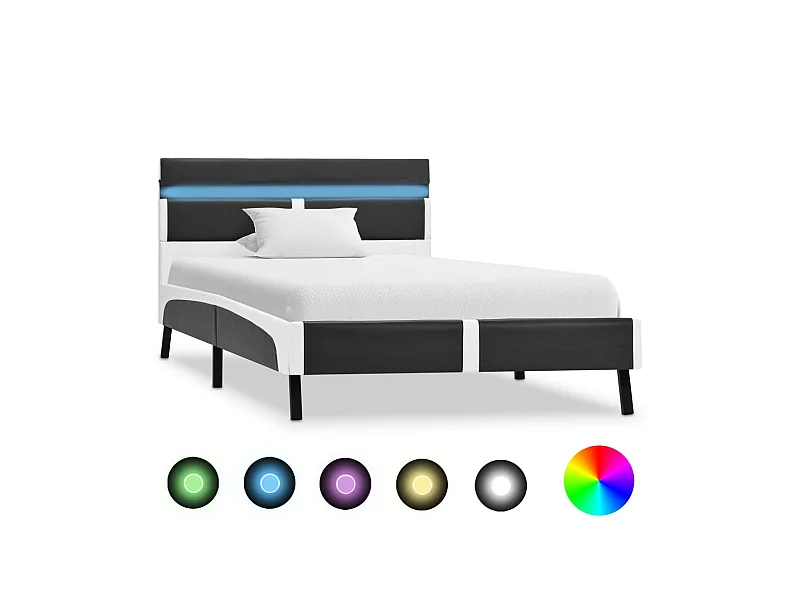 Lit-90x200 cm avec LED Gris Similicuir EGGB21916