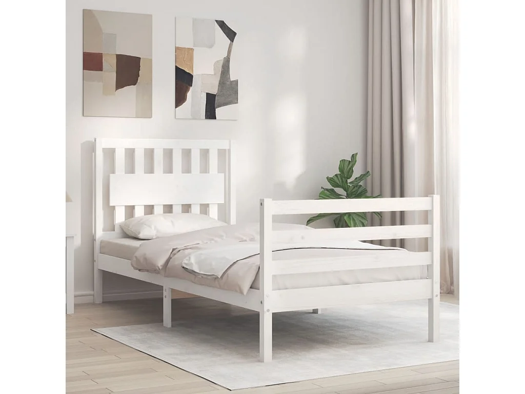 Bedframe met hoofdbord massief hout wit NL87032
