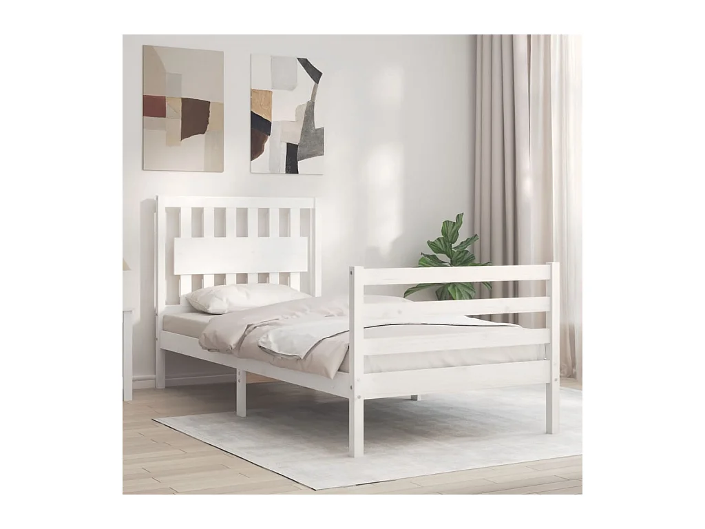 Lit-90x190 cm avec tête de lit blanc simple bois massif EGGB14681