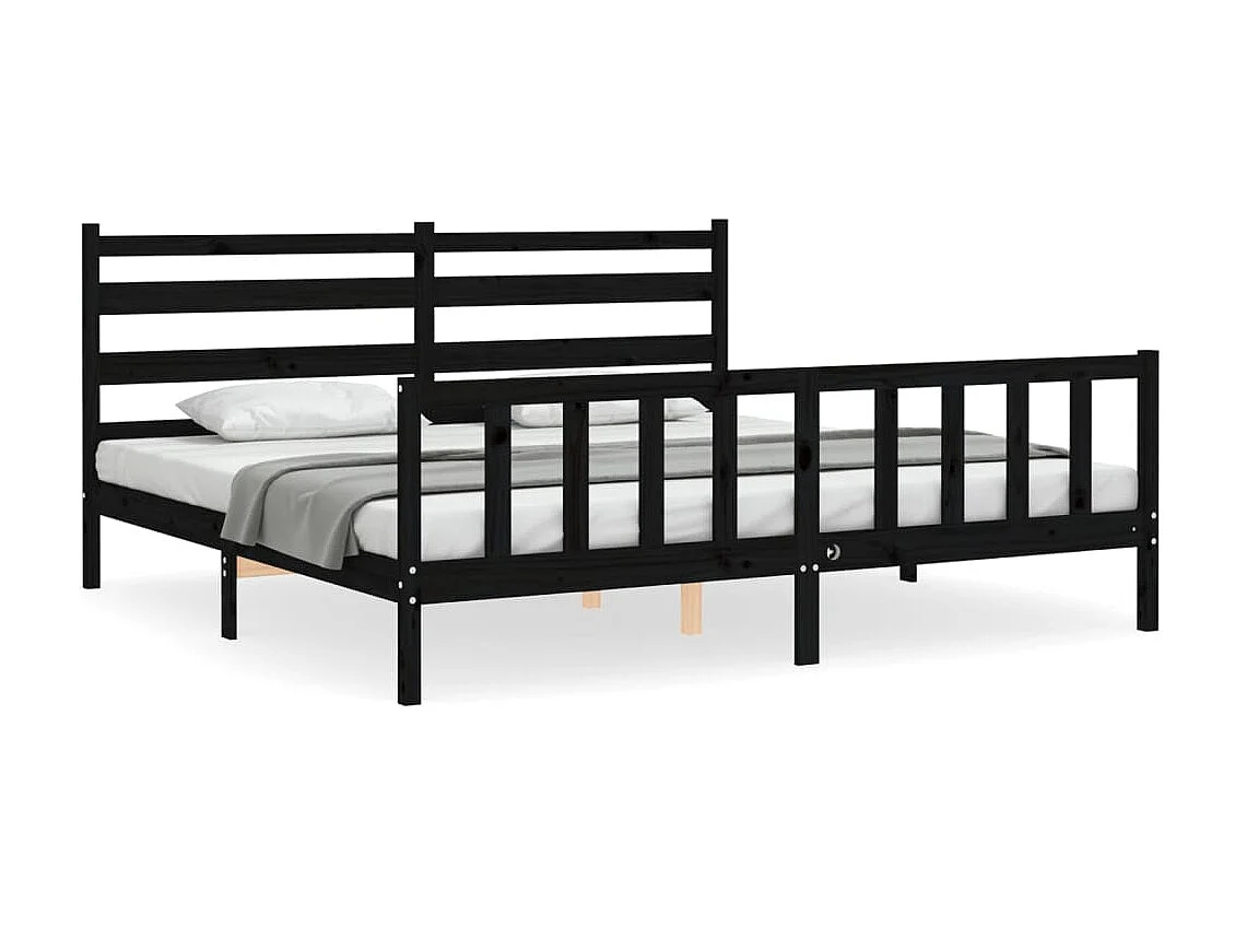 Bedframe met hoofdbord massief hout zwart 200x200 cm NL75883