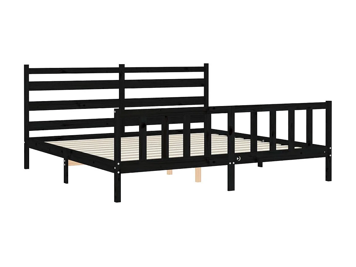 Cama 200x200 cm con cabecero madera maciza negro ES44503