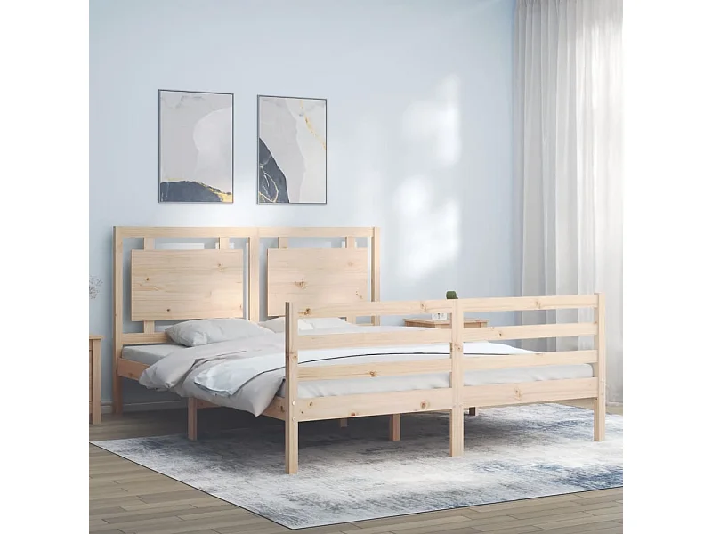 Lit-150x200 cm avec tête de lit king size bois massif EGGB24332