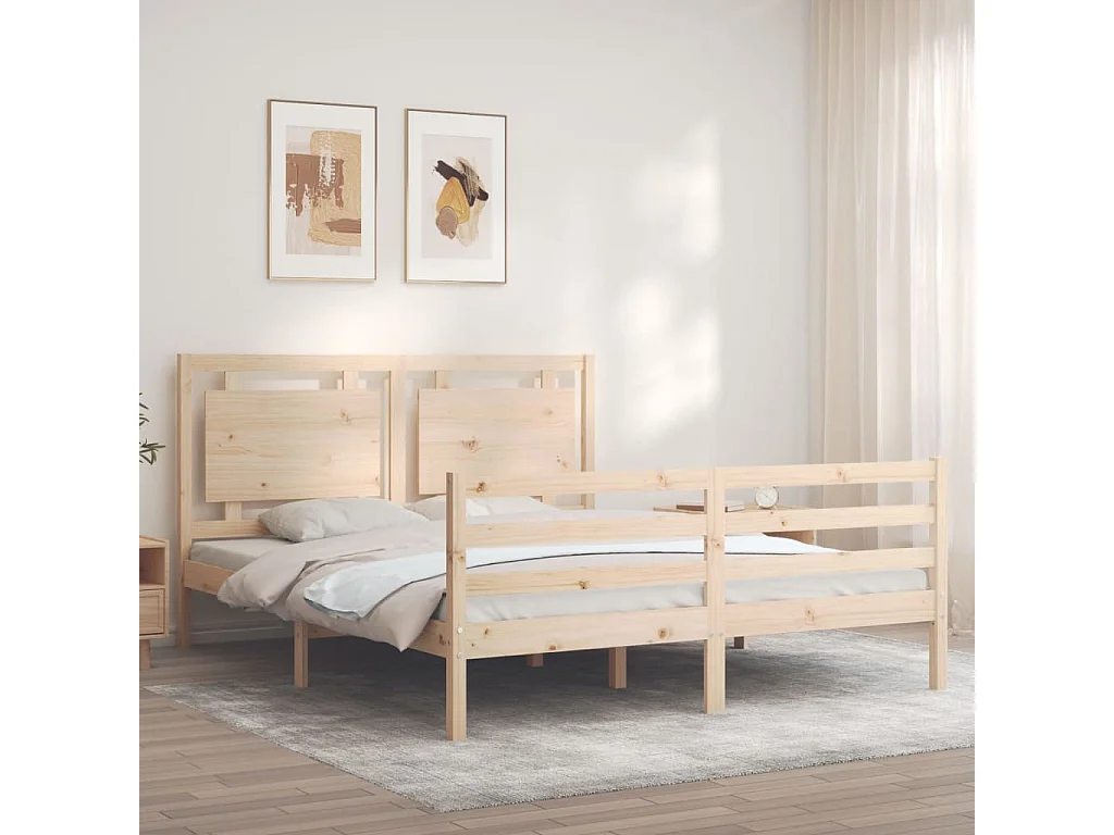 Lit-150x200 cm avec tête de lit king size bois massif EGGB24332