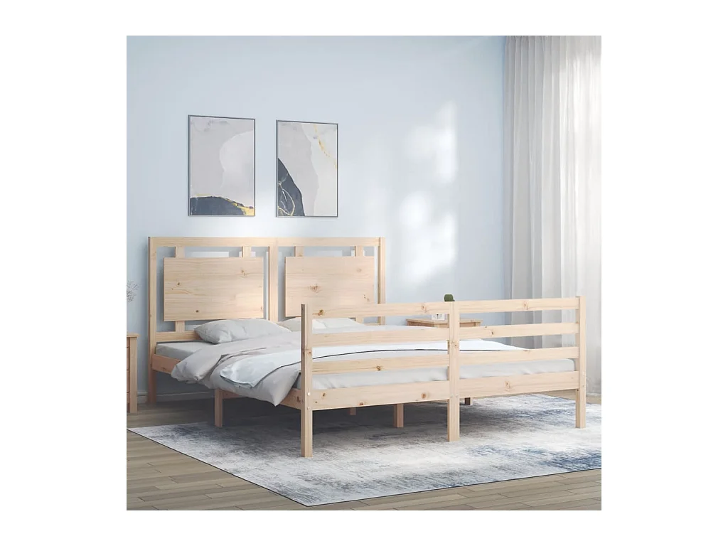 Lit-150x200 cm avec tête de lit king size bois massif EGGB24332