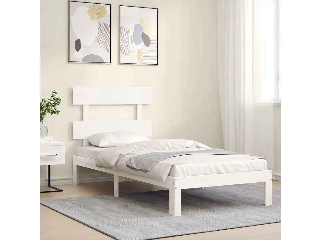 Lit-90x190 cm avec tête de lit blanc simple bois massif EGGB65571