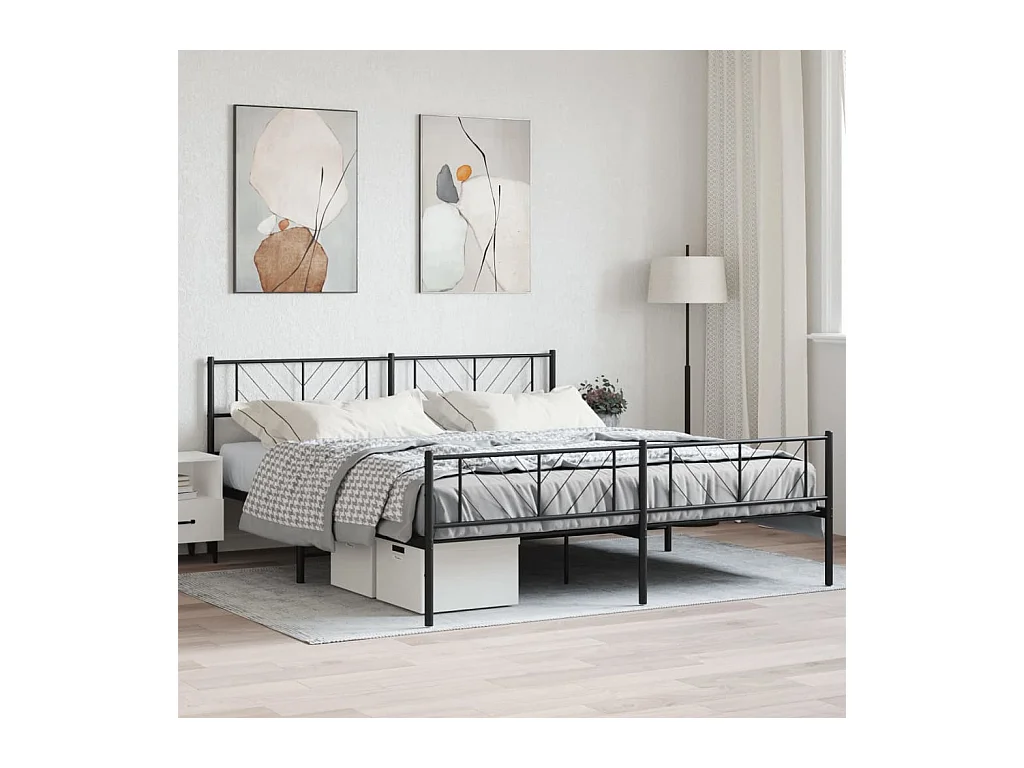 Lit-200x200 cm métal avec tête de lit/pied de lit noir EGGB61468
