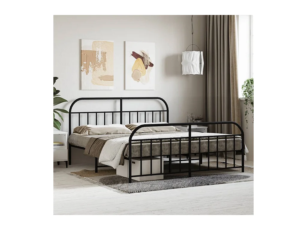 Lit-183x213 cm métal avec tête de lit/pied de lit noir EGGB34224