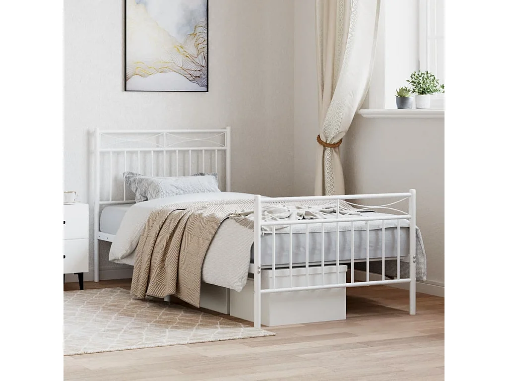 Cama com cabeceira e pés 90x190 cm metal branco PT551137