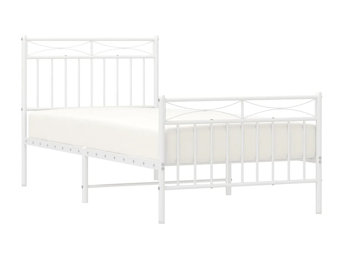Lit-90x190 cm métal avec tête de lit/pied de lit blanc EGGB51822