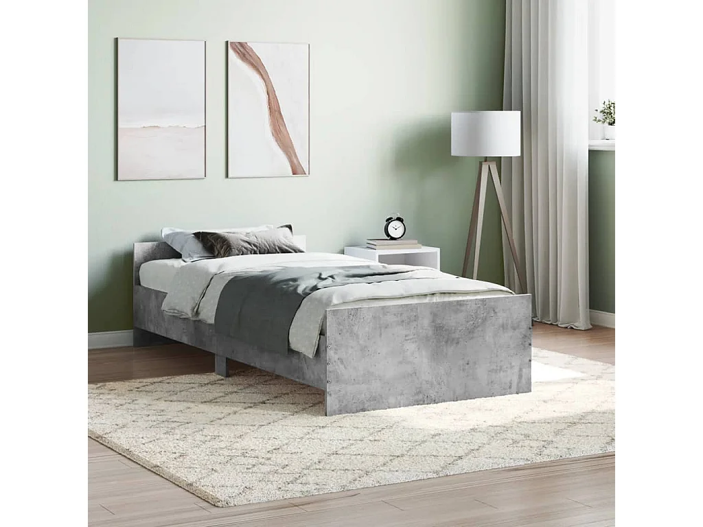 Lit-90x190 cm gris béton bois d'ingénierie EGGB42233