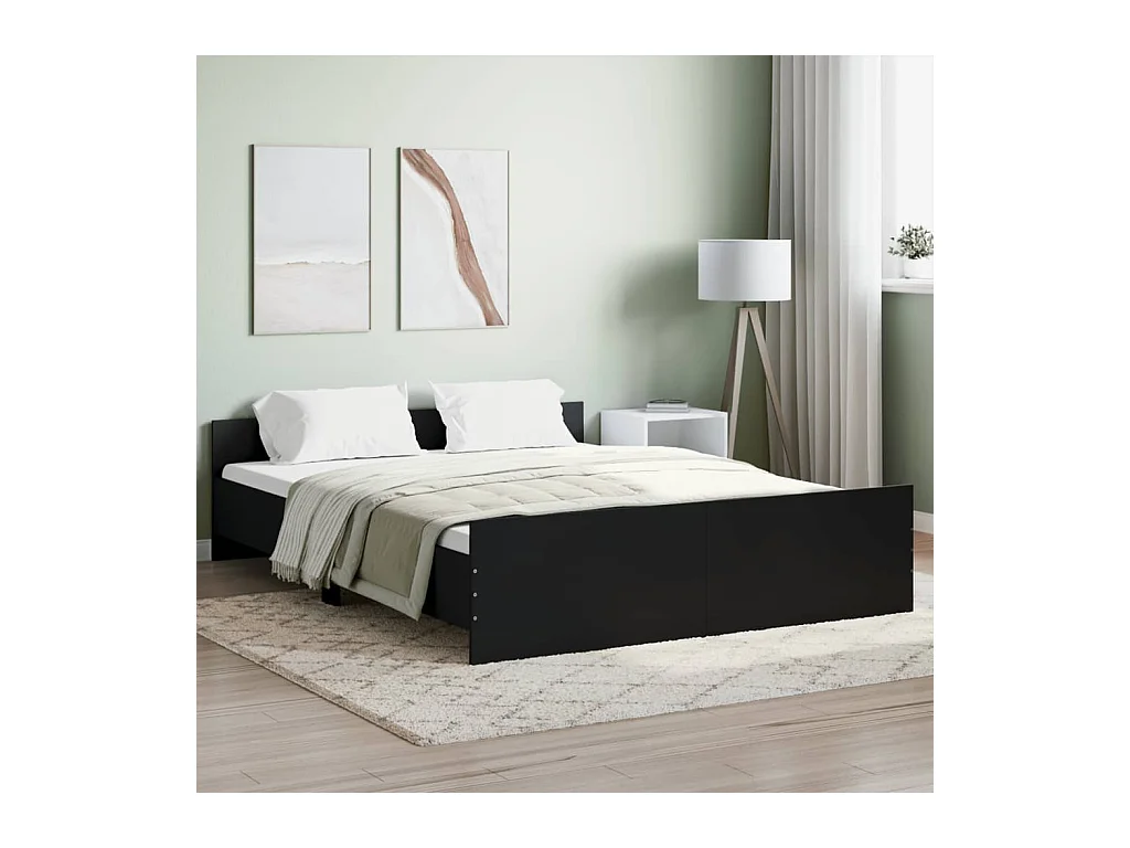 Lit-140x200 cm avec tête de lit et pied de lit noir EGGB95716