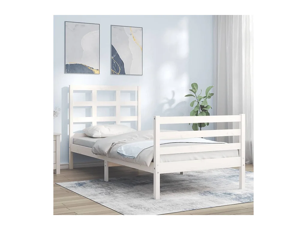 Lit-90x200 cm avec tête de lit blanc bois massif EGGB22506