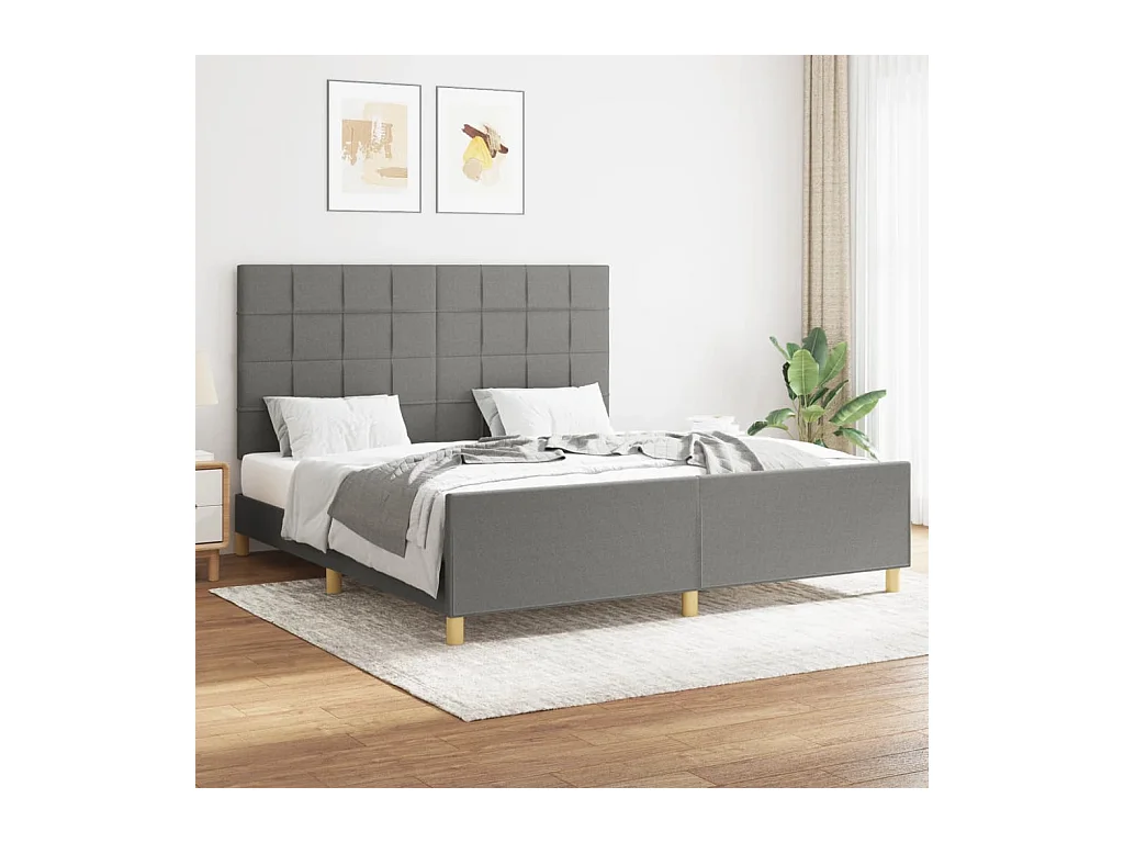 Lit-160x200 cm avec tête de lit Gris foncé Tissu EGGB16617
