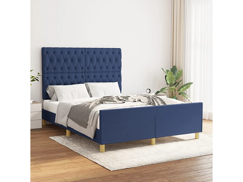 Lit-140x190 cm avec tête de lit Bleu Tissu EGGB68488