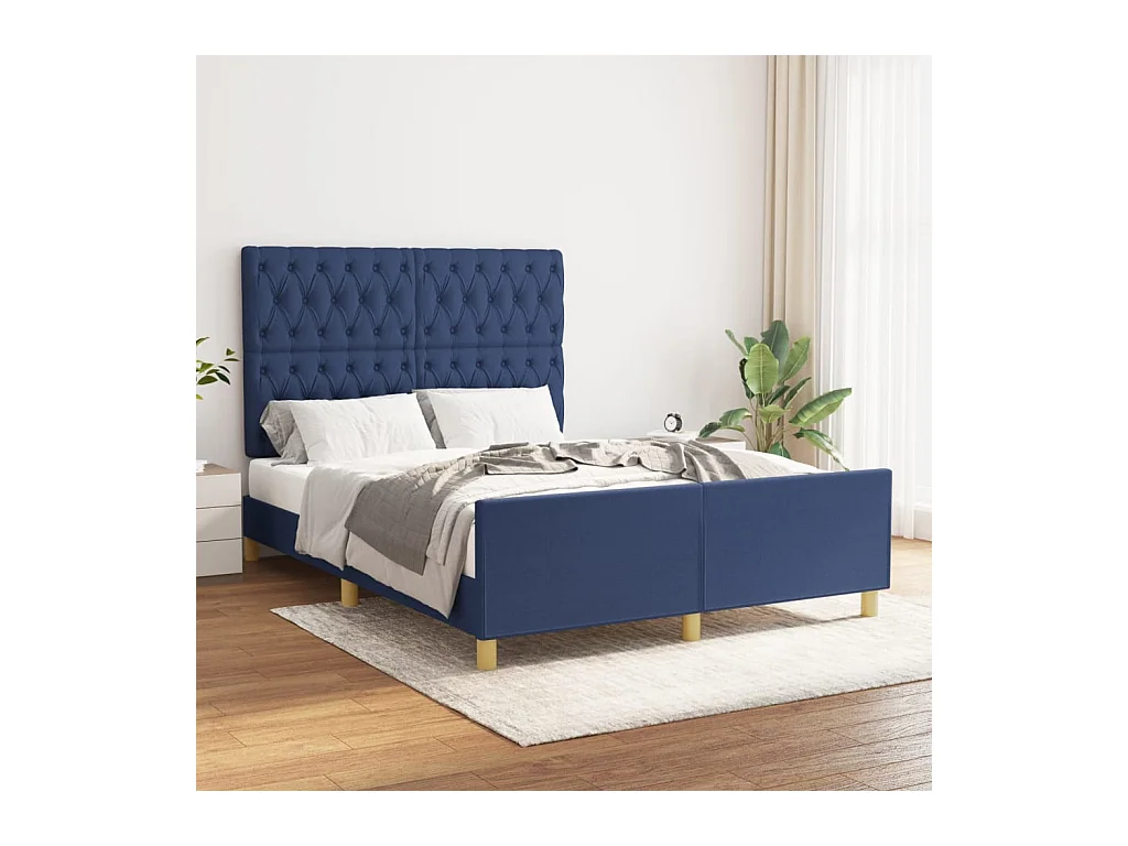 Lit-140x190 cm avec tête de lit Bleu Tissu EGGB68488