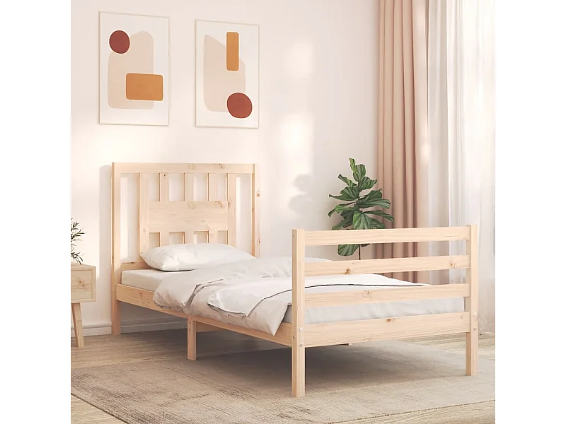 Lit-90x190 cm avec tête de lit simple bois massif EGGB59989