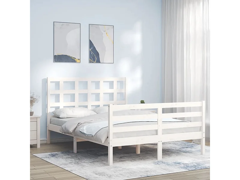 Lit-120x190 cm avec tête de lit blanc petit double bois massif EGGB16691
