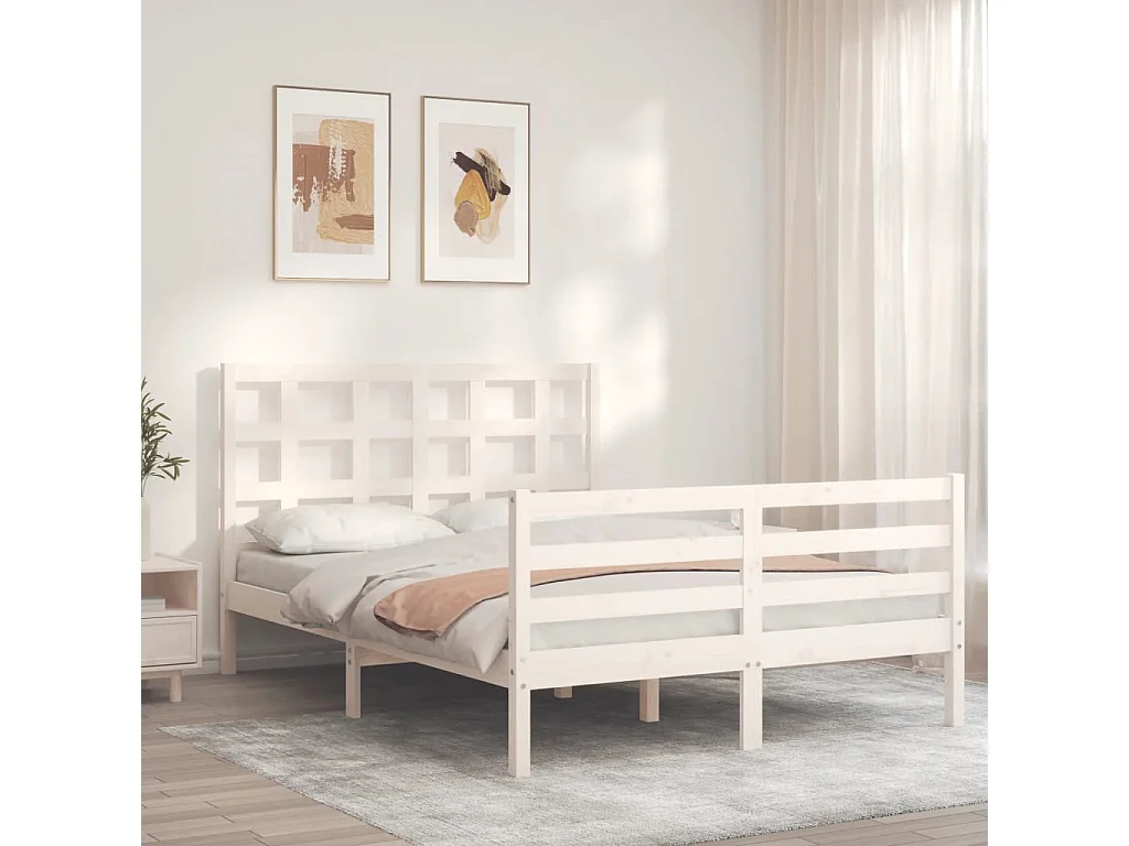 Lit-120x190 cm avec tête de lit blanc petit double bois massif EGGB16691