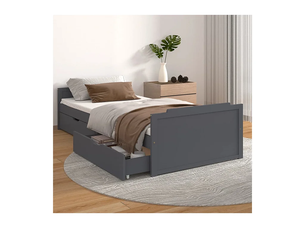 Lit-90x200 cm avec tiroirs Gris foncéé Bois pin massif EGGB31577