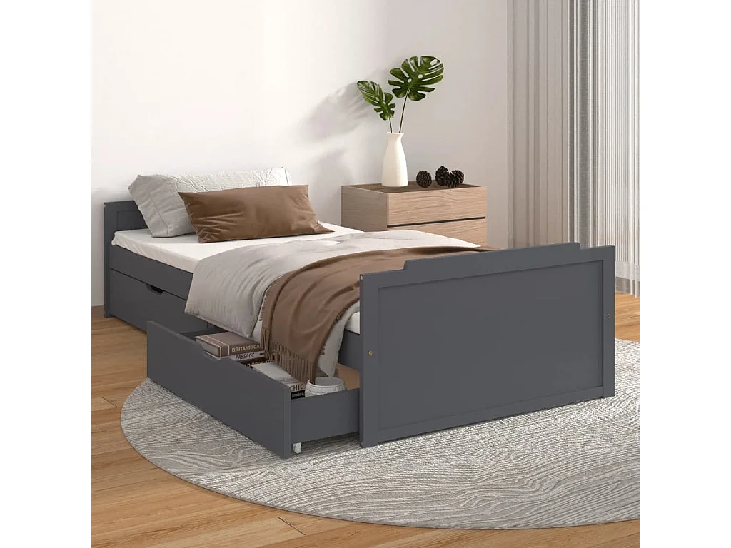 Cama + gavetas 90x200 cm pinho maciço cinza-escuro PT600420