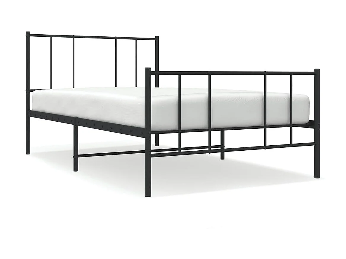 Lit-90x200 cm métal avec tête de lit/pied de lit noir EGGB89467