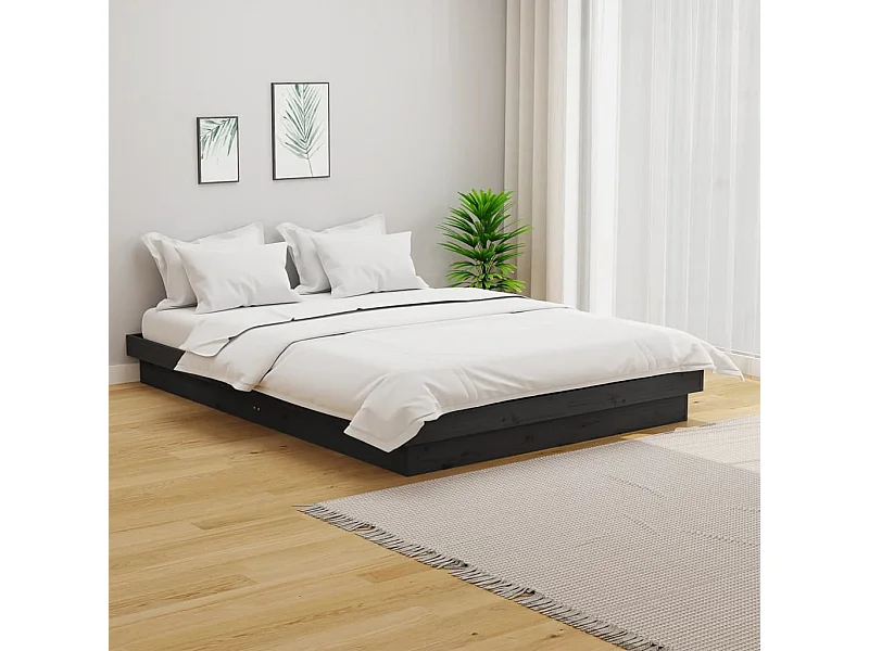 Cama 140x190 cm madeira maciça cinzento PT411755